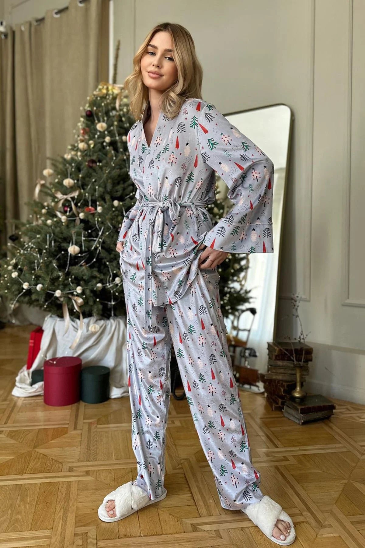 Çam Ağaçları Kadife İkili Takım