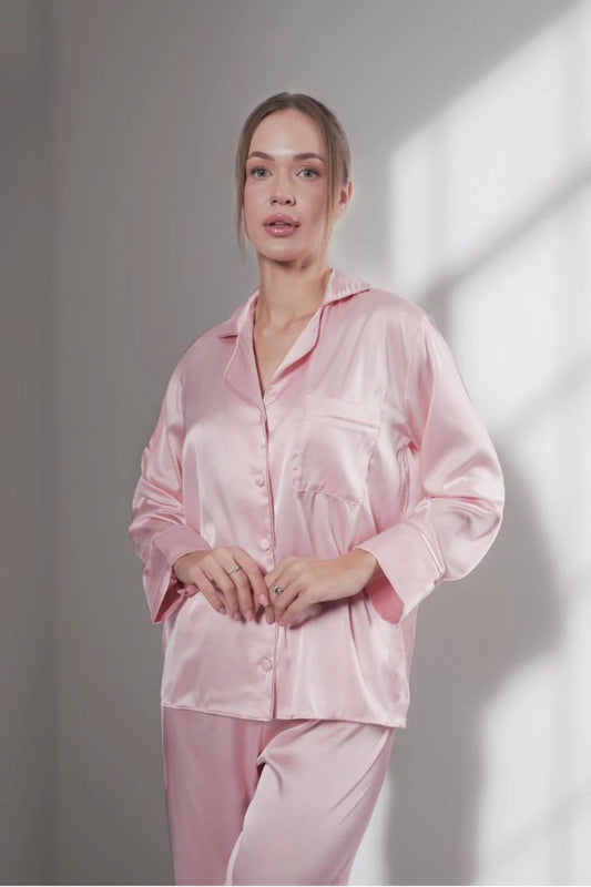 Pudra Saten İkili Pijama Takım