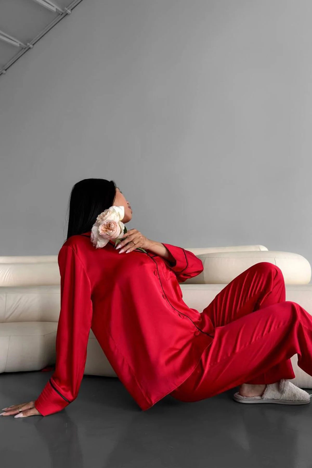 Love Kırmızı Saten Pijama