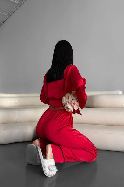 Love Kırmızı Saten Pijama