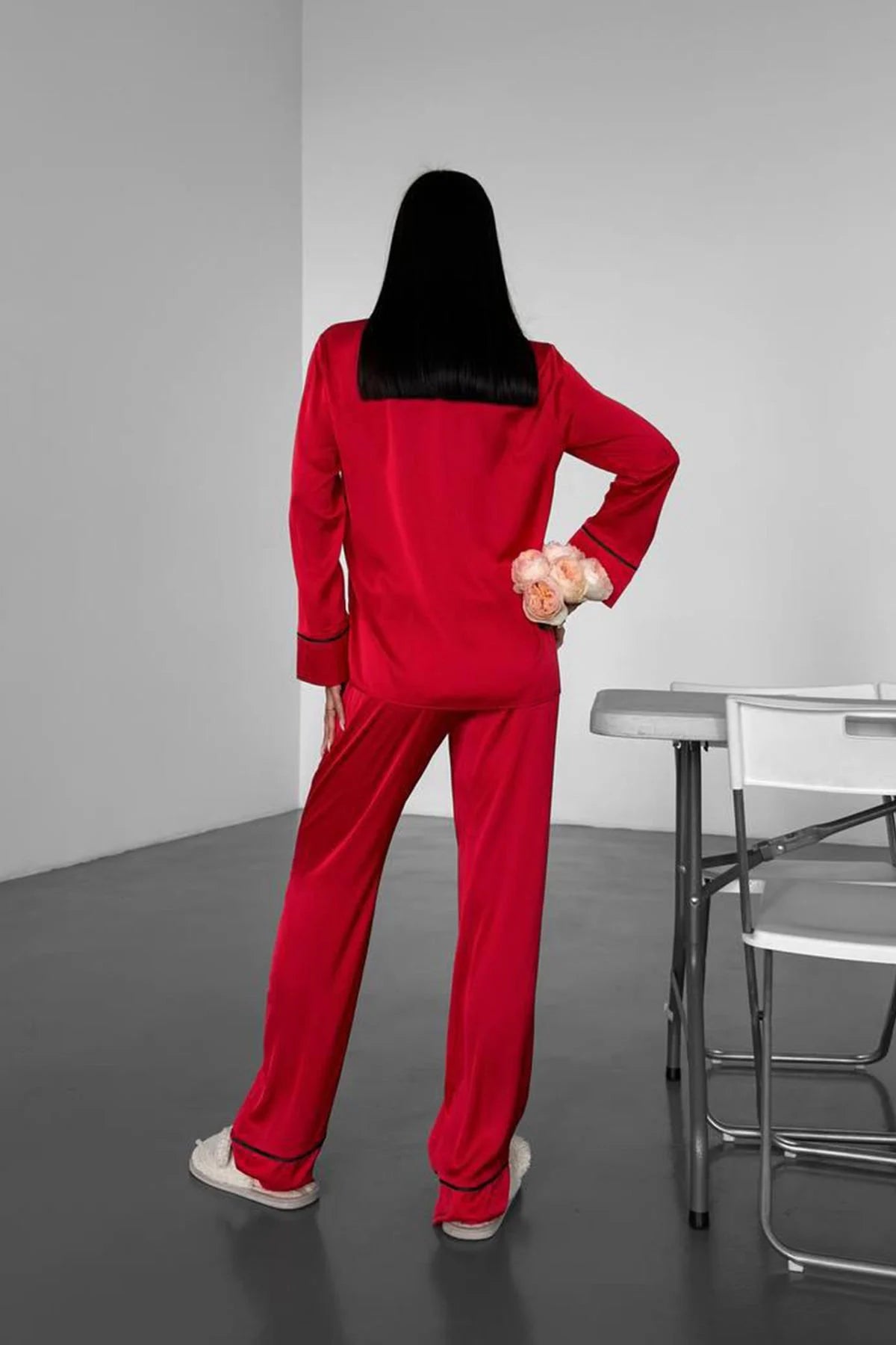 Love Kırmızı Saten Pijama