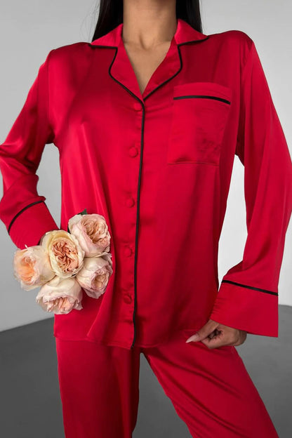 Love Kırmızı Saten Pijama
