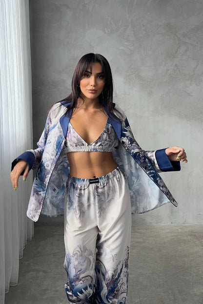 D Acqua Saten 3'lü Pijama Takımı