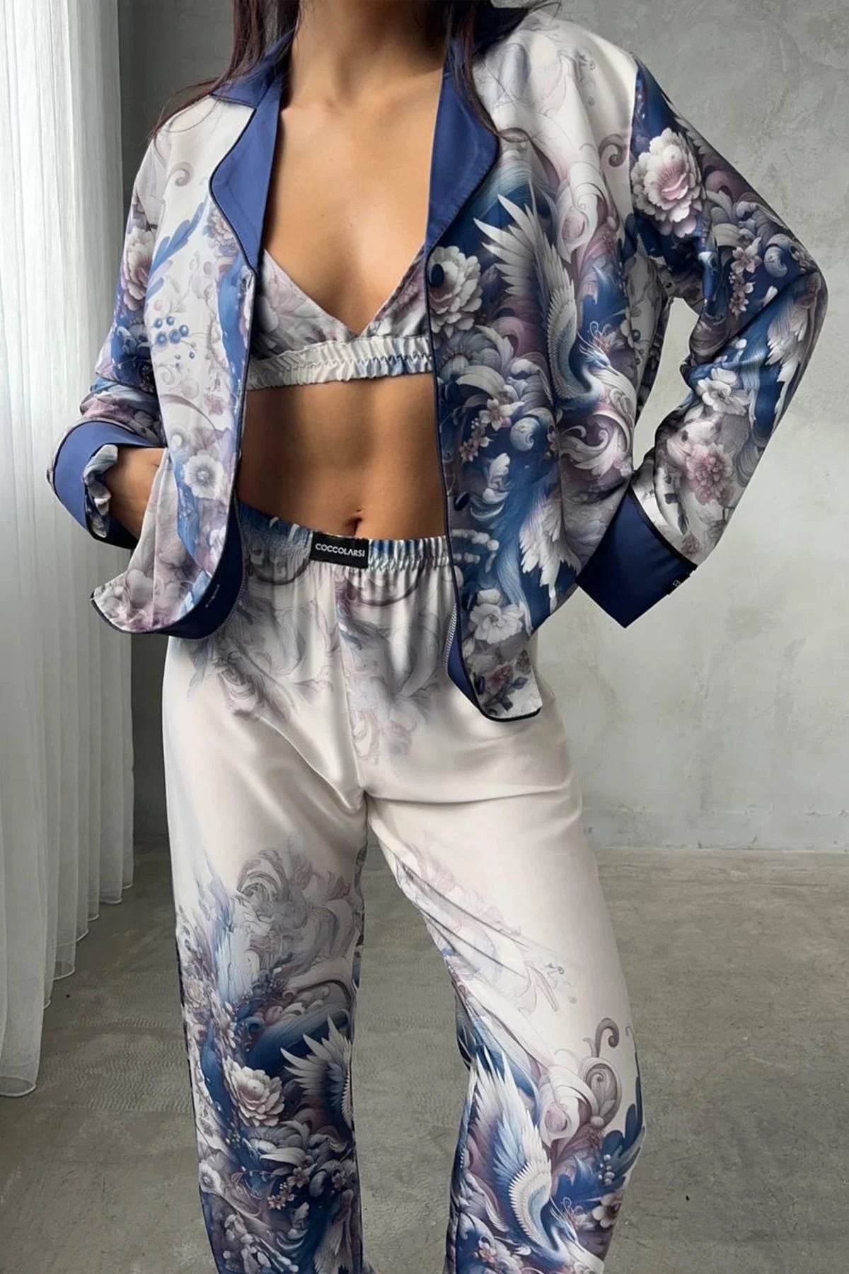 D Acqua Saten 3'lü Pijama Takımı